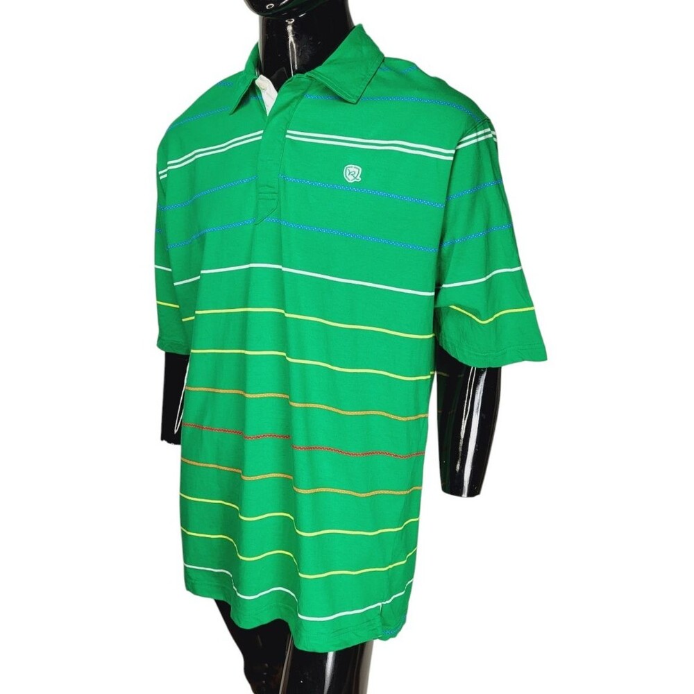 Vintage Y2K RocaWear Green Striped Oversized Long Polo Shirt Men's Size XL